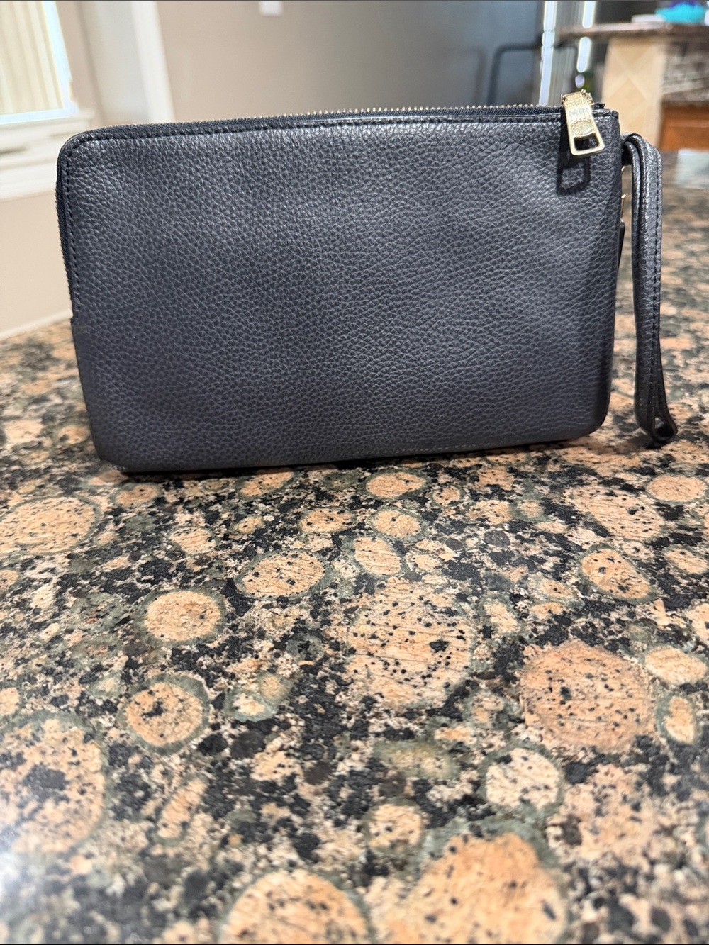 Coach Black double zip Pebbled Leather Wristlet with Gold Logo - Picture 2 of 7